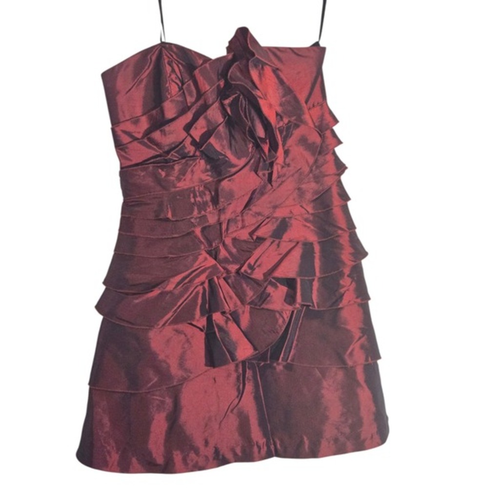 BCBG Generation Red Ruffled Strapless Mini Dress Size 6